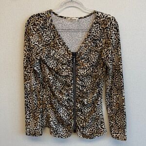 Missshop Animal Print Zip-Up Top • Sz M